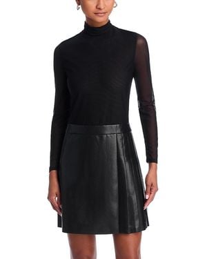 Alice + Olivia Chara Long Sleeve Mesh & Faux Leather Mini Dress - Black