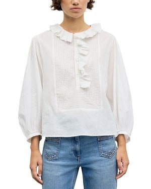 Gerard Darel Leone Cotton Ruffle Trim Blouse - White