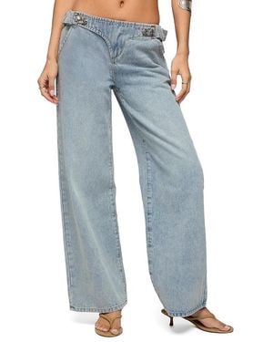 Edikted Buckled Low Rise Baggy Jeans - Blue