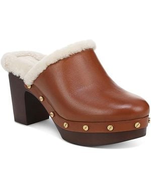 Veronica Beard Larken Shearling Lined Leather Clogs - Brown