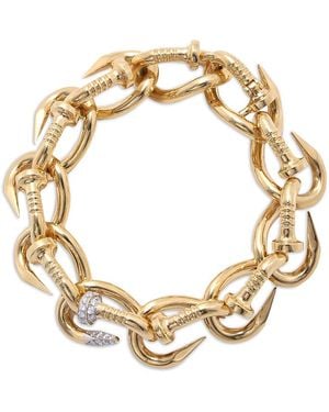David Webb David Web Platinum & 18K Tool Chest Diamond Hammered Bent Nail Bracelet - Metallic