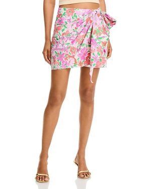 Aqua Floral Gathered Mini Skirt