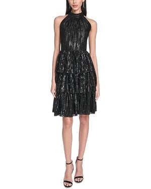 Eliza J Petite Mock Neck Halter Tiered Dress - Black