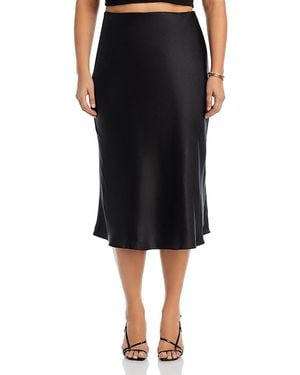 Aqua Satin Midi Slip Skirt - Black