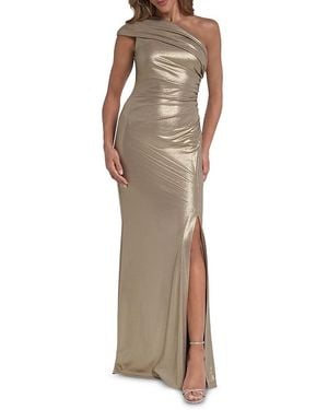 Eliza J One Shoulder Pleated Mermaid Gown - Brown