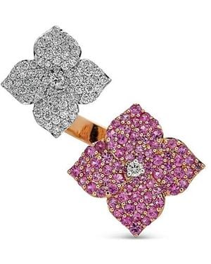 Piranesi 18K Rose Double Fiore Ring With Sapphires And Diamonds - Pink