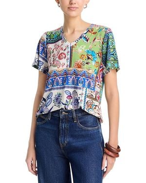 Johnny Was The Janie Favorite V Neck Flutter Sleeve Tee - Blue