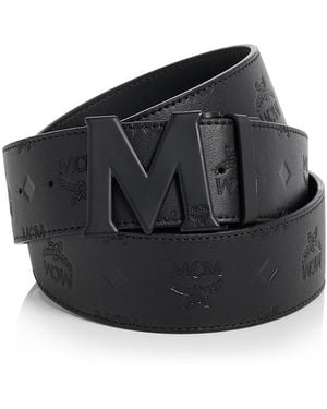 MCM Claus Emblem Reversible Leather Belt - Black