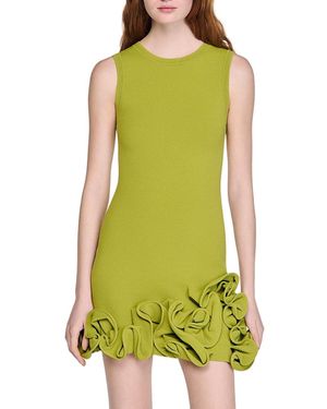 Sandro Chloe Floral Trim Knit Short Dress - Green