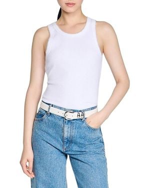 Sandro Evie Beaded Ribbed Top - Blue