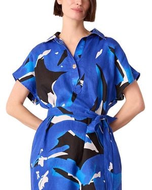 Whistles Abstract Blooms Linen Dress - Blue