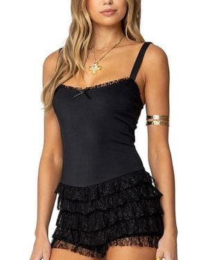 Edikted Lacey Ruffled Romper - Black
