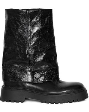 ZADIG & VOLTAIRE 黒 レザーブーツ Tyler Ankle Boots- Black Vintage-Style Leather Ankle Boots