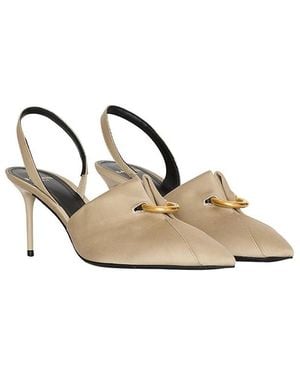 Balmain Cotton Gabardine Slingbacks With Piercing - Natural