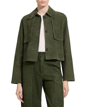 Theory Reece Cropped Leather Trench Coat - Green