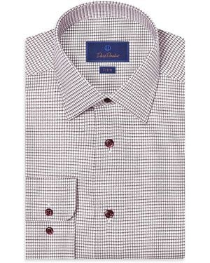 David Donahue Trim Fit Micro Twill Check Dress Shirt - Blue