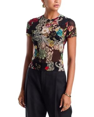 Alice + Olivia Tess Printed Mesh Crewneck Tee - Black