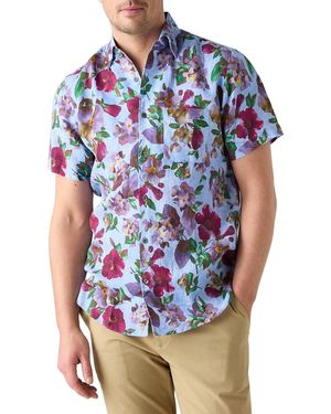 Robert Talbott Morgan Printed Floral Linen Short Sleeve Shirt - Blue