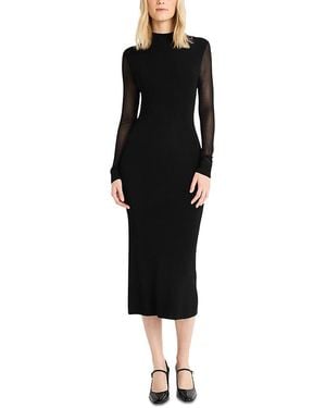 Luxely Long Sleeve Mock Neck Sheath Midi Dress - Black
