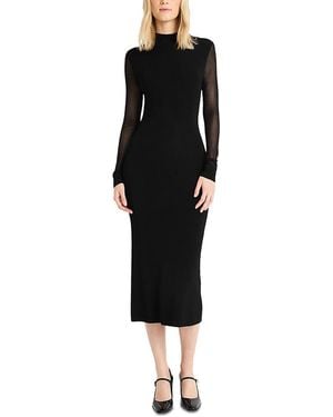 Luxely Long Sleeve Mock Neck Sheath Midi Dress - Black
