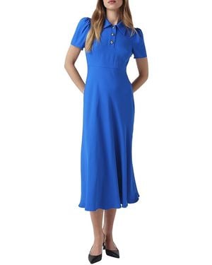 Ghost Verity Crepe Puff Sleeve Midi Dress - Blue