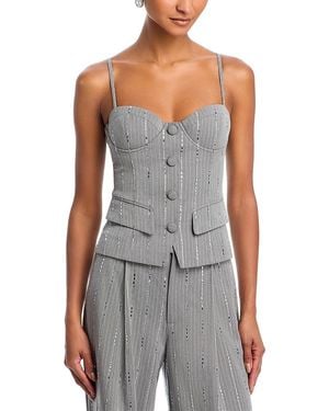 Aqua X Salvo Rizza Crystal Pinstripe Bustier Top - Gray