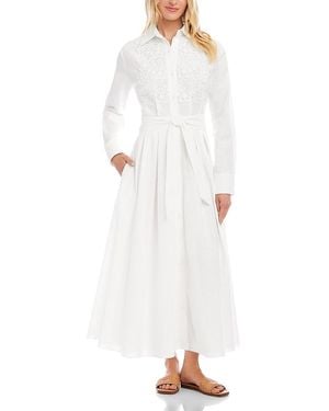 Karen Kane Lace Applique Midi Shirt Dress - White