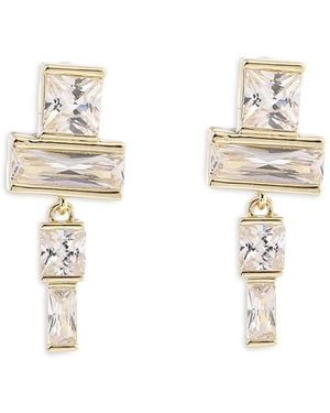 Aqua Geometric Crystal Drop Earrings - White