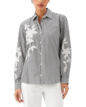 Karen Kane Embroidered Striped Shirt - Gray