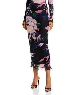 Aqua Printed Mesh Midi Skirt - Black