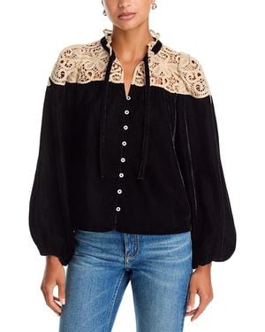 Sea Shiloh Lace Yoke Velvet Blouse - Black