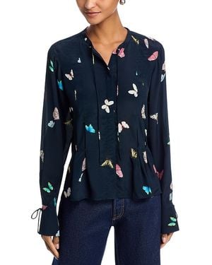 Rag & Bone Arden Printed Pleated Blouse - Blue