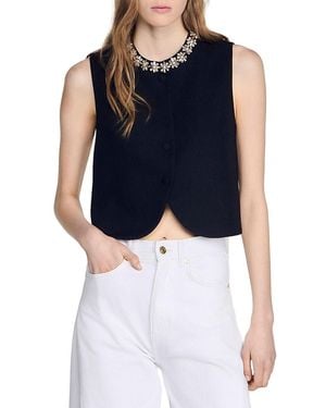 Sandro Lavandoria Jeweled Neckline Jacket - Blue