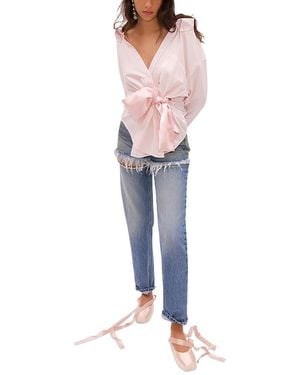 Area Satin Knot Oxford Shirt - Blue