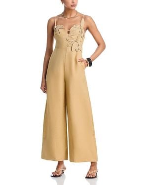 FARM Rio Floral Applique Wide Leg Jumpsuit - Natural
