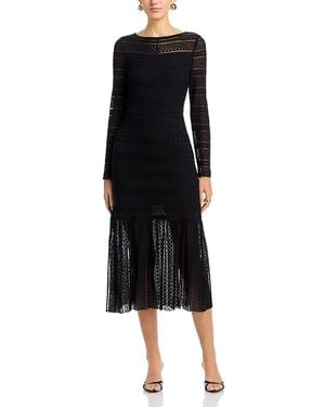 Misook Boat Neck Lace Midi Dress - Black