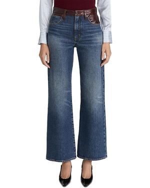 FRAME The Leather Contrast Swing High Rise Jeans - Blue