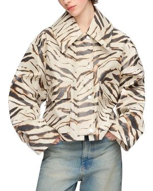 Ganni Laminated Zebra Print Jacket - Gray