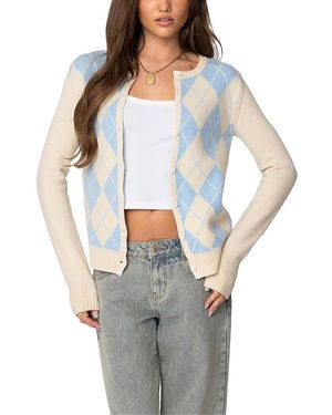 Edikted Maybelle Argyle Cardigan - Gray