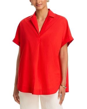 French Connection Poplin Collar Short Sleeve Pullover Top - Red