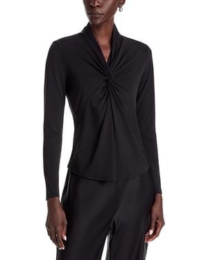 Tahari V Neck Twist Front Long Sleeve Top - Black
