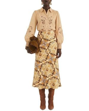 FARM Rio Garden Tiles Satin Midi Skirt - Metallic