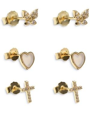 Argento Vivo Pave & Mother Of Pearl Stud Earrings, Set Of 3 - Metallic