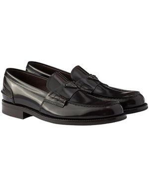 Prada Brushed Leather Loafers - Black