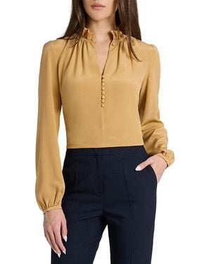 Santorelli Astrid Long Sleeve Silk Ruffle-Neck Top - Blue