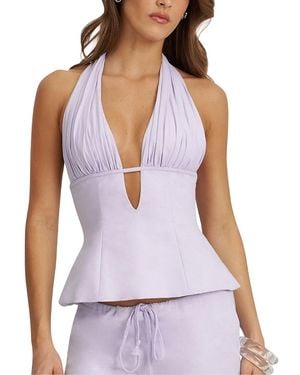Miss Circle Quinzella Linen Plunging Halter V Neck Top - White