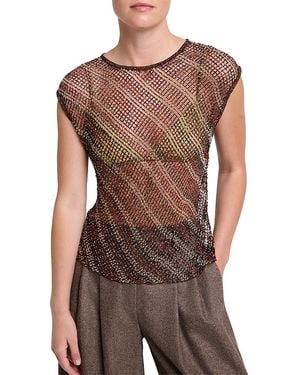 Twp Beaded Net Mesh Top - Brown