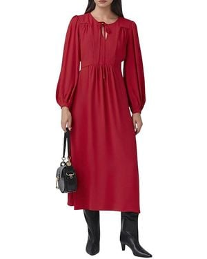 Ghost Layla Crepe Tie Neck Midi Dress - Red