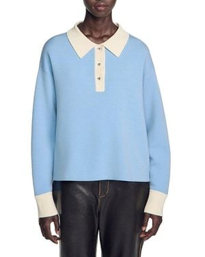 Sandro Megan Wool Blend Polo Sweater - Blue
