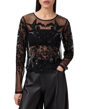 AllSaints Greta Embellished Top - Black